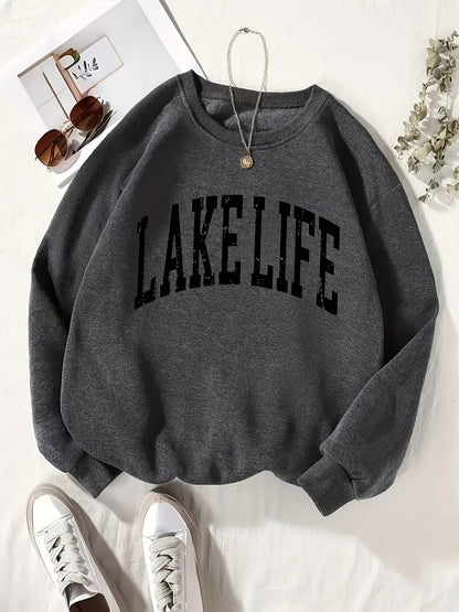 Love Life Letter Printed Round Neck Women'S Casual Long Sleeve Long Sleeve Sweatshirt