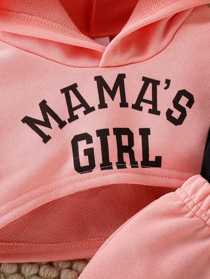 3pcs Layette Set for Youngsters - "Mama's Girl" Pink Hoodie, Cami Top & Jogger Pants with Drawstring Waist, Casual Knit Fabric Outfit for Fall/Winter, Casual Wear|Playful Design|Stretchy Materia, for Outdoor, Perfect for Outdoor