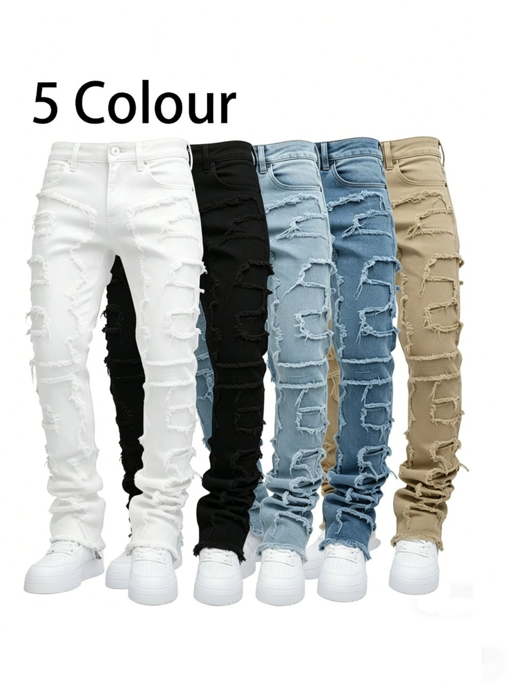 Teen Patchwork Ripped Jeans - Retro Street Slim Fit