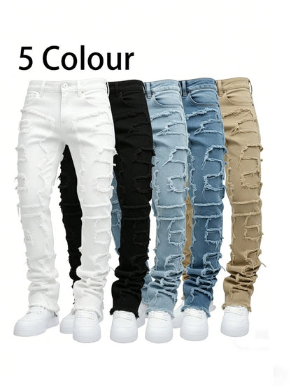 Teen Patchwork Ripped Jeans - Retro Street Slim Fit