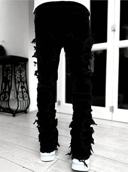 Teen Patchwork Ripped Jeans - Retro Street Slim Fit