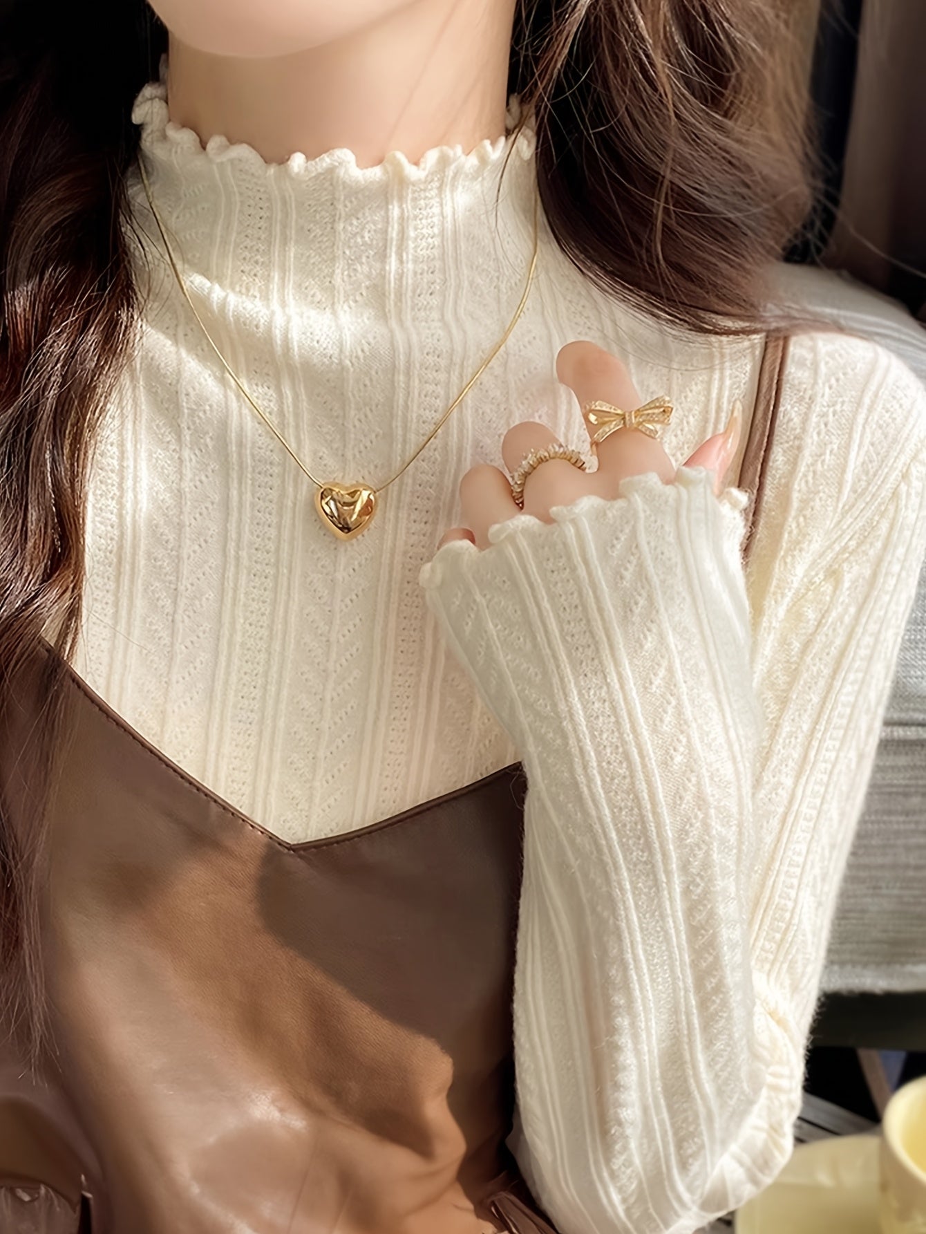 Soft Lettuce Trim Mock Neck Pullover Sweater - Ultra-Soft And Cozy Casual Wear With Long Sleeves For Maximum Comfort, Versatile Inner Wear For Layering, Perfect For Transitional Seasons (Spring And Fall) - Exclusively Designed For Women