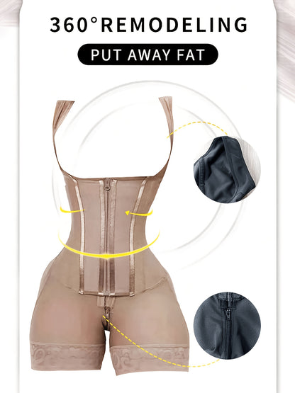 Women's 2-in-1 Adjustable Abdominal Shaping Bodysuit Post-Surgery Abdominal Control Full-Body Bodysuit | Leg-Shaping Shorts Hip-Lifting Zipper-Style Butt Lifter - Suitable for Daily Wear And Exercise | Strong Support Lines, Waist Shaping Garment
