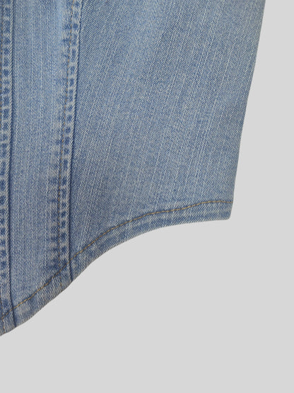 Women's High-Stretch Denim Bustier Top with Zipper-Front Closure - Slim Fit Solid Color (No transparency) | Machine Washable Non-See-Through Fabric | Spring Summer Fall Blouse for Casual & Dressy Wear | Elegant Stretch Denim Jacket