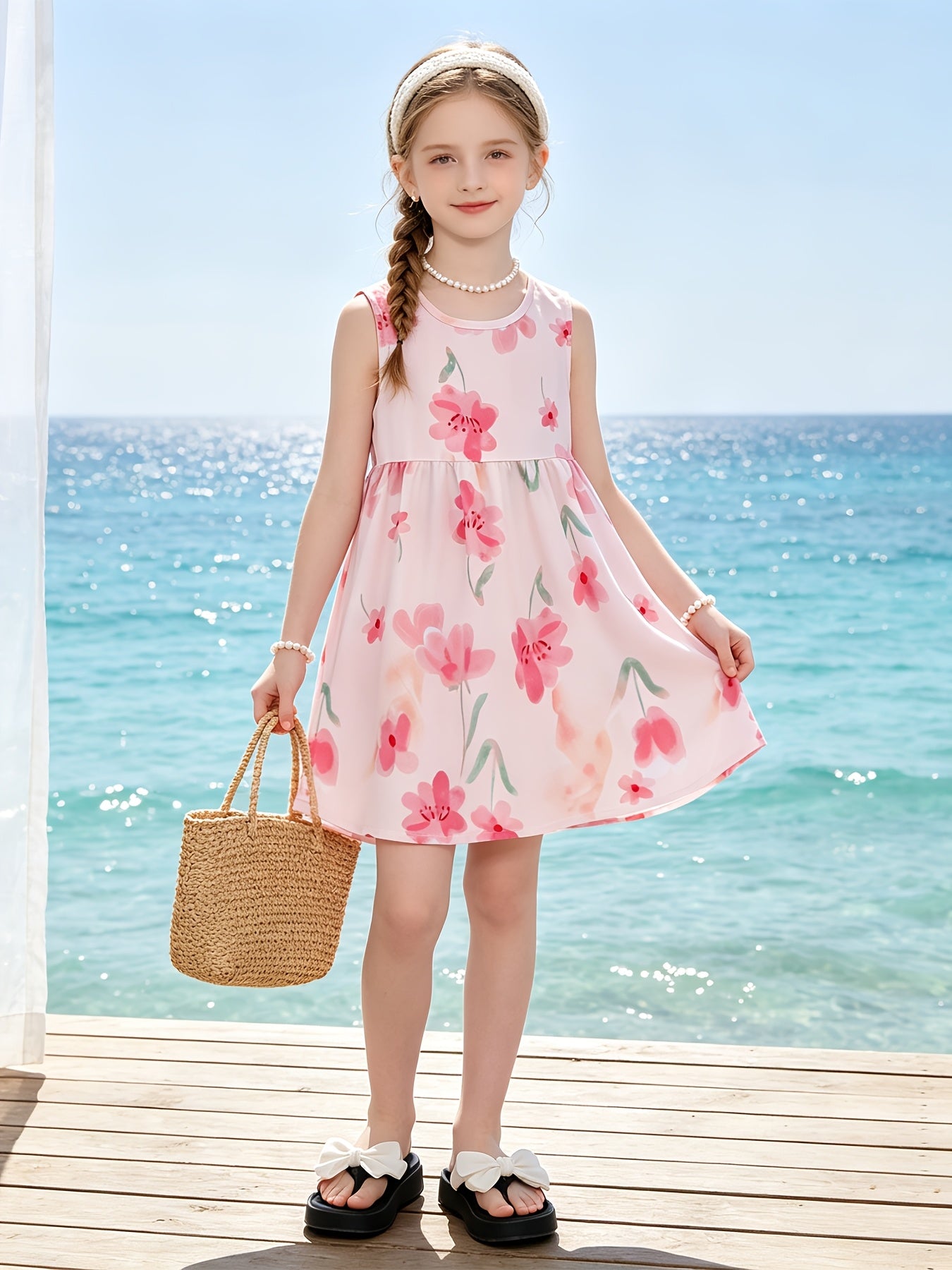 10pcs Set with Random Patterns - Children's Dresses, Summer Fashion, Girls' Beach Dresses, New Style Girls' Vest Dresses