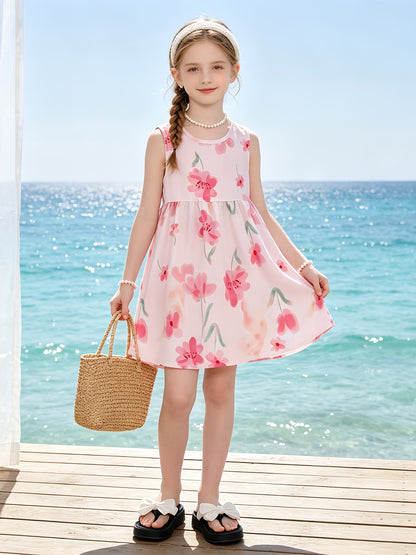 10pcs Set with Random Patterns - Children's Dresses, Summer Fashion, Girls' Beach Dresses, New Style Girls' Vest Dresses