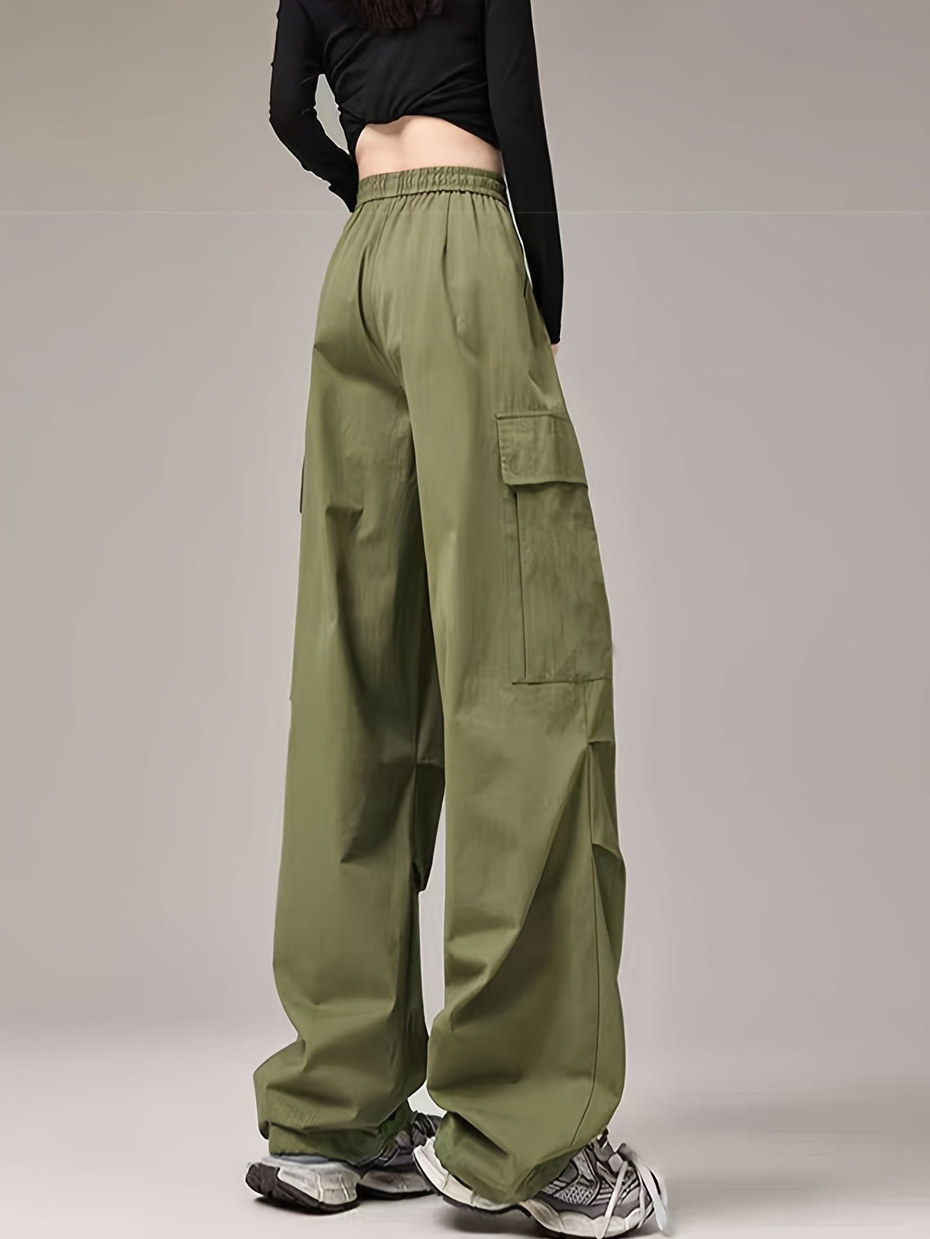 Women&Apos;S Olive Green Cargo Pants - Casual Flap Pockets, Wide-Leg Design, Machine Washable, Spring/Fall Versatile Trousers for Casual Attire, Spring Fall Attire | Relaxed Fit Pants | Nonelastic Fabric