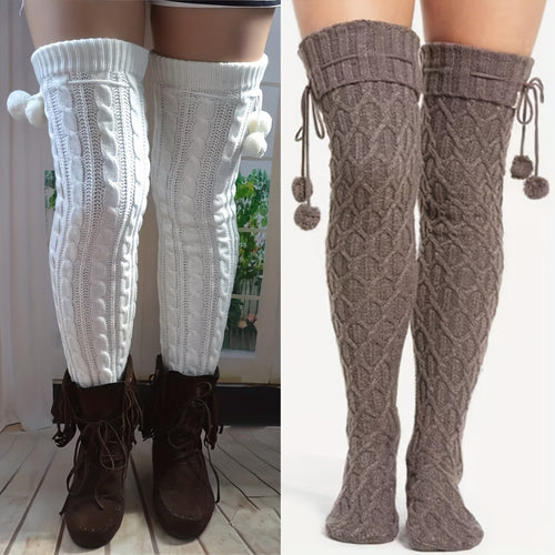 2 Pairs of Fried Dough Twists Women'S Knee Socks Cute Thickened Winter Warmth, Cold Resistance, Heat Storage, Soft And Comfortable Stockings Christmas Gifts Pile Socks