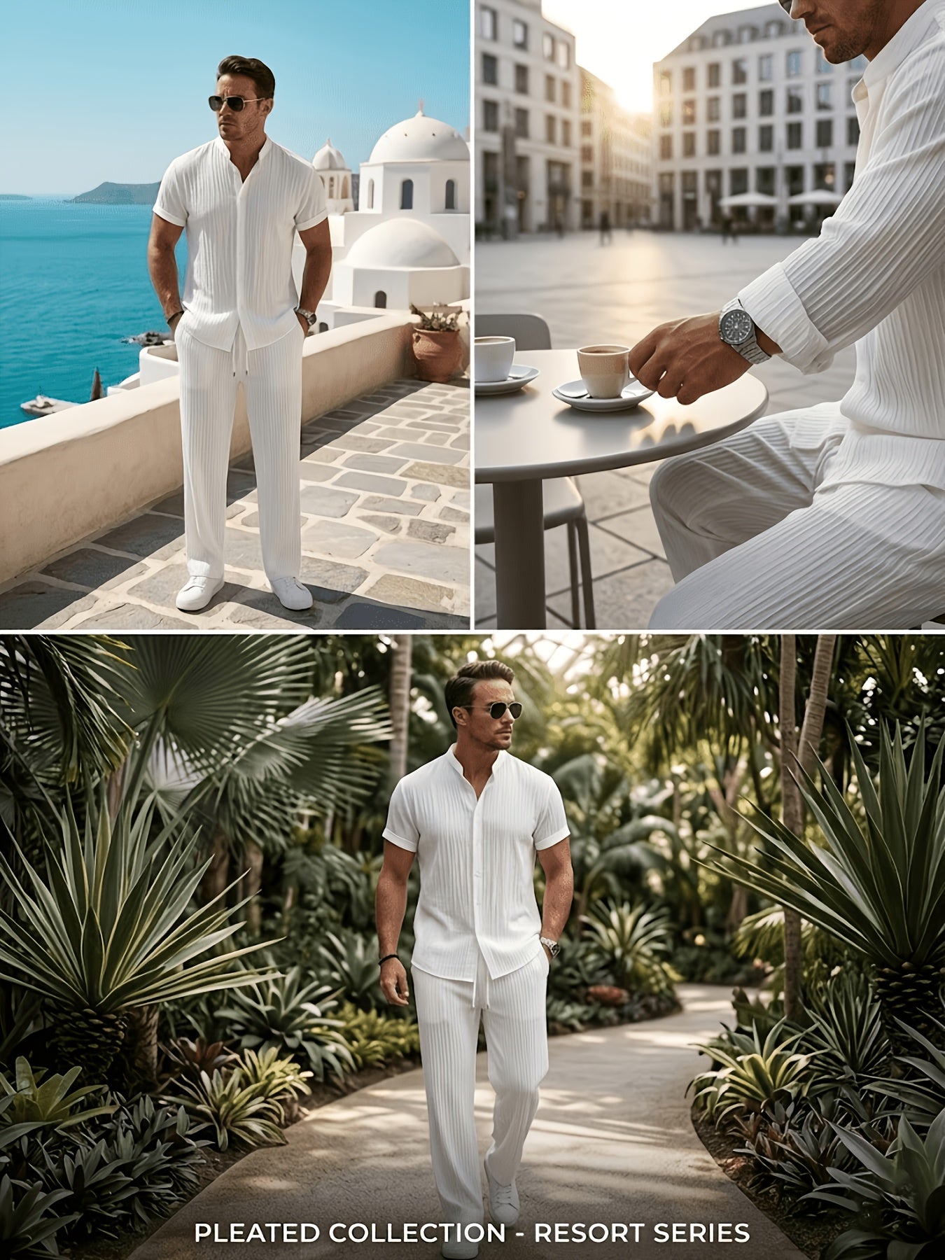 Men's Casual Breathable And Comfortable Short-sleeved Shirt with Multi-color Beach Outfit, Elastic Waist with Pockets, 2pcs Set for Holiday Essentials