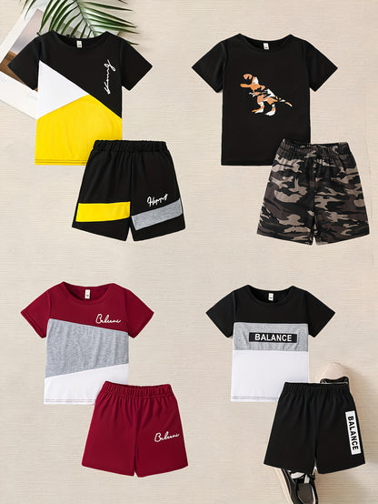8pcs Boys' Casual Fashion Set, 4 Shirts And 4 Shorts, Summer New Style Multi-piece Outfit, Perfect for Outdoor