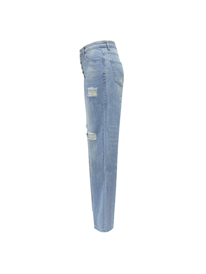 1 Pack Women's 4-Season Fashion Loose Washed Straight-Leg Jeans - Comfortable Stretchy All-Season Regular Fit, Stylish Casual Outfit, Ideal for Daily Wear, Shopping, Dates & Travel - Sizes S/ M/ L/ XL/ XXL
