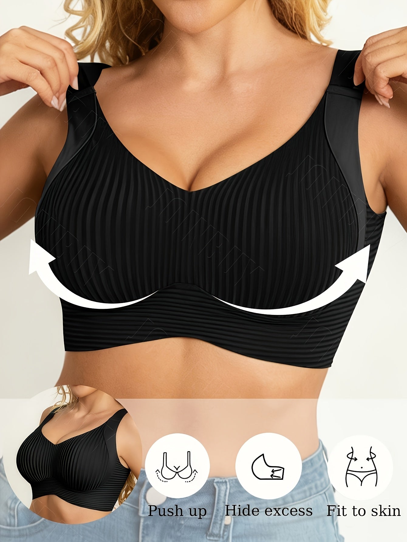 Plus Size 4-Pack Seamless Gathered Bra (1XL-4XL) - High Elasticity Solid Color Wide Shoulder Straps, Removable Pads | Comfortable Everyday And Special Occasion Wear