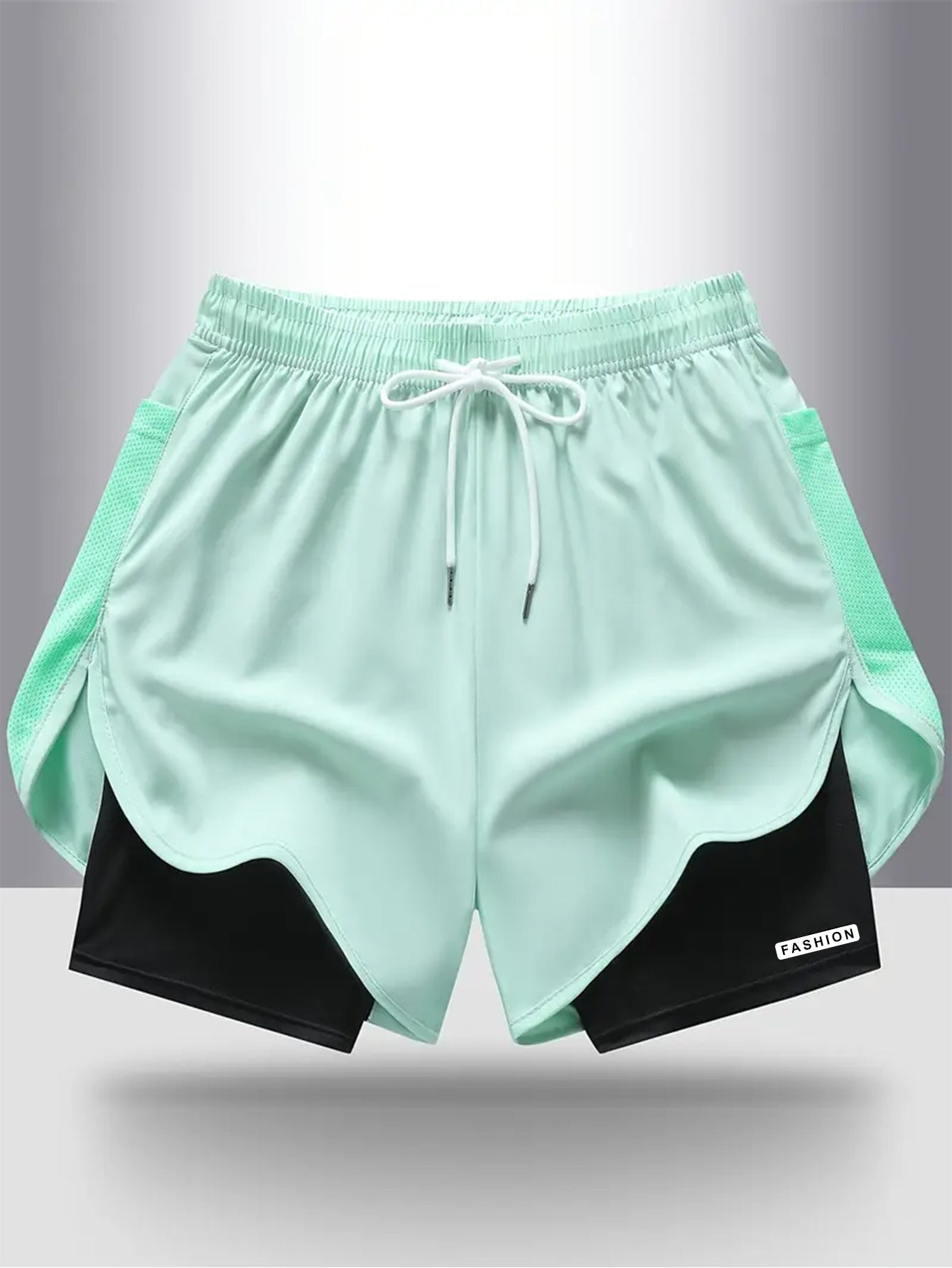 4pcs Summer Women's Casual Sports Shorts, Featuring A Two-piece Layering Design with Letters Suitable for Running And Casual Fitness, Come In Black, Gray, Green And