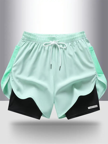 4pcs Summer Women's Casual Sports Shorts, Featuring A Two-piece Layering Design with Letters Suitable for Running And Casual Fitness, Come In Black, Gray, Green And