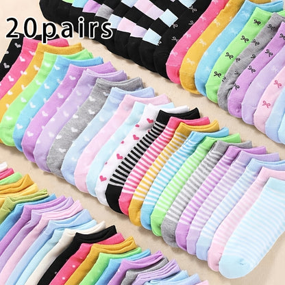 Socks with Random Color Patterns, 40 (20 Pairs) Colorful Candy Socks, Casual Socks, Ladies Socks