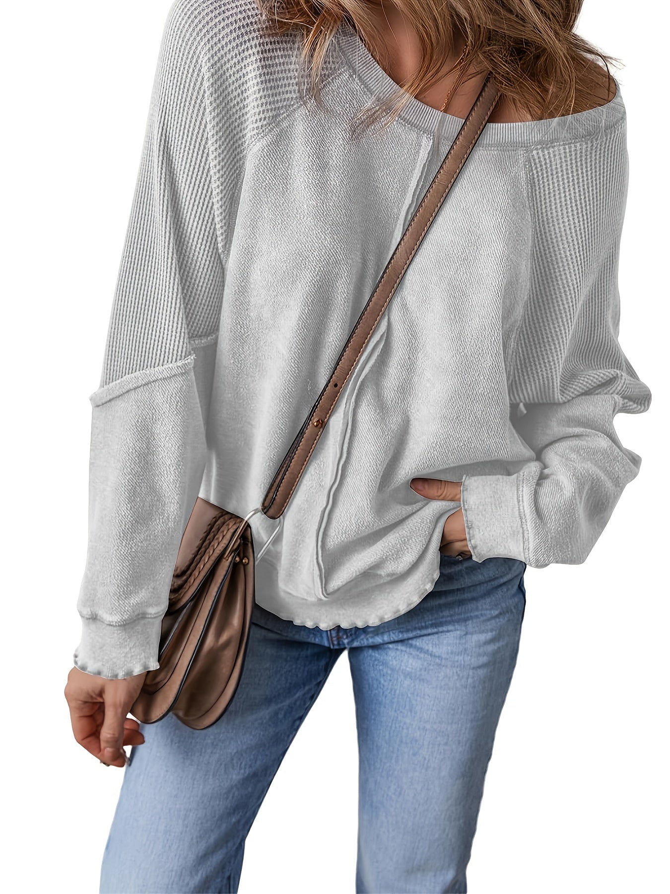 Women's Waffle Pattern Loose Splicing Long Sleeve Early Spring Street Fashion Style
