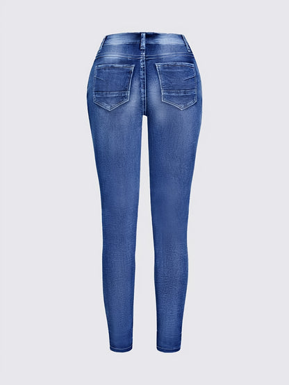 Women's Bright Steel Blue Denim High-Waist Slim-Fit Jeans - product view 20