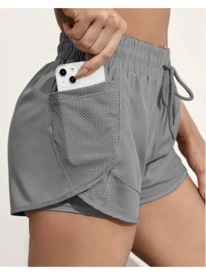 FOEIERAA Fashionable Ladies 3pcs Set Of Yoga Sports Shorts, Fake Two-piece High-waist Sports Shorts, High Elastic And Quick-drying, Light And Breathable, Suitable For Running, Yoga, Cycling, Fitness, Studio, Casual Outing, Daily Outfit, Suita