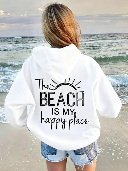 The BEACH IS MY Happy Place Graphic Hoodie - Stylish and Comfortable Sun Graphic Design for Casual Beach Days - Perfect Gift for Beach Lovers and Summer Adventures