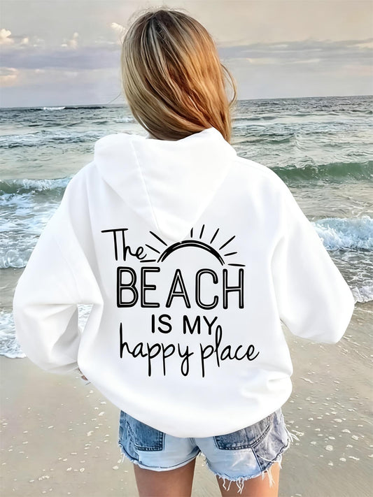 The BEACH IS MY Happy Place Graphic Hoodie - Stylish and Comfortable Sun Graphic Design for Casual Beach Days - Perfect Gift for Beach Lovers and Summer Adventures