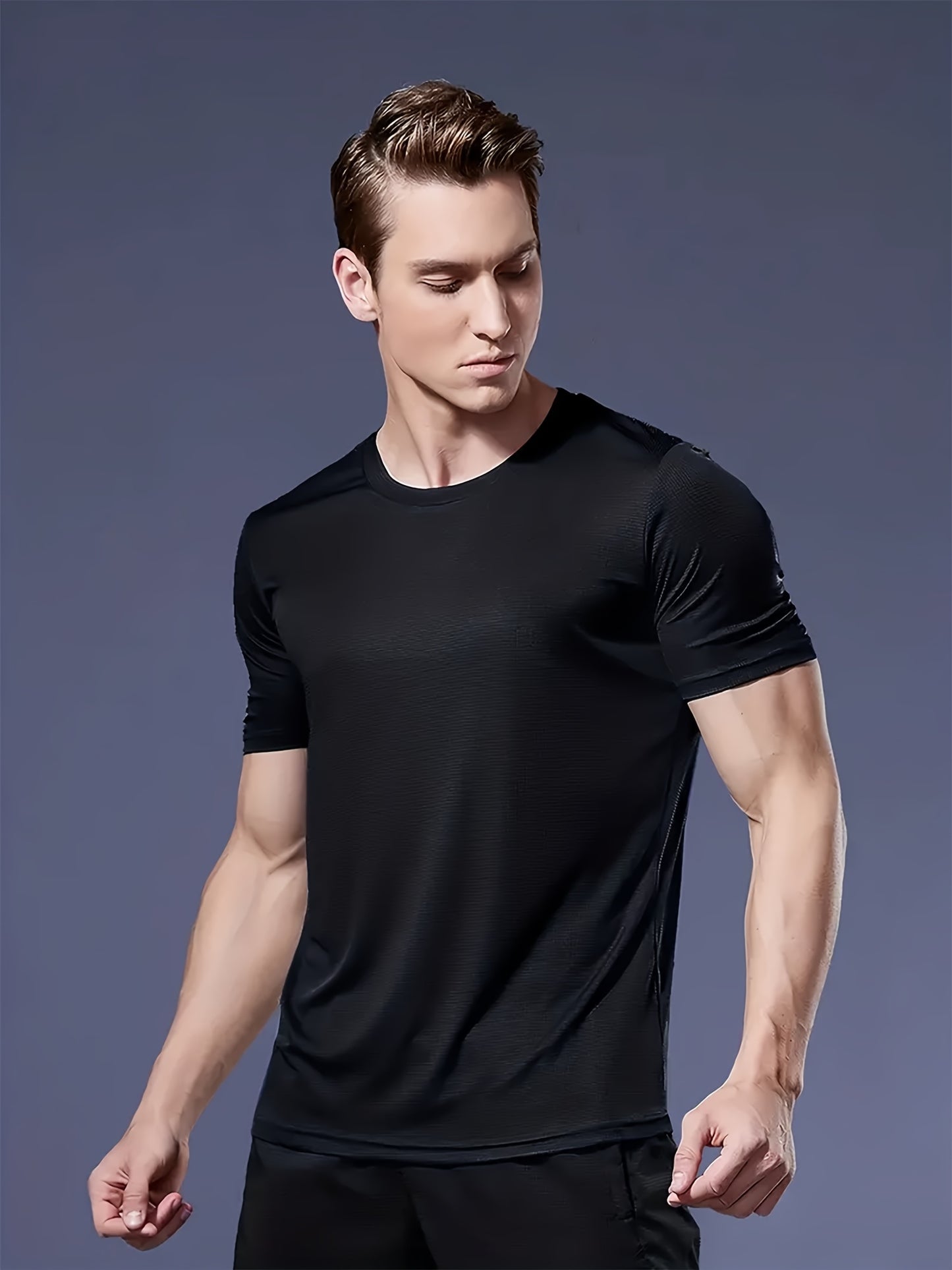 6pcs Men'S Sports Shirt Short Sleeved Sports Top Quick Drying Round Neck Running T-shirt