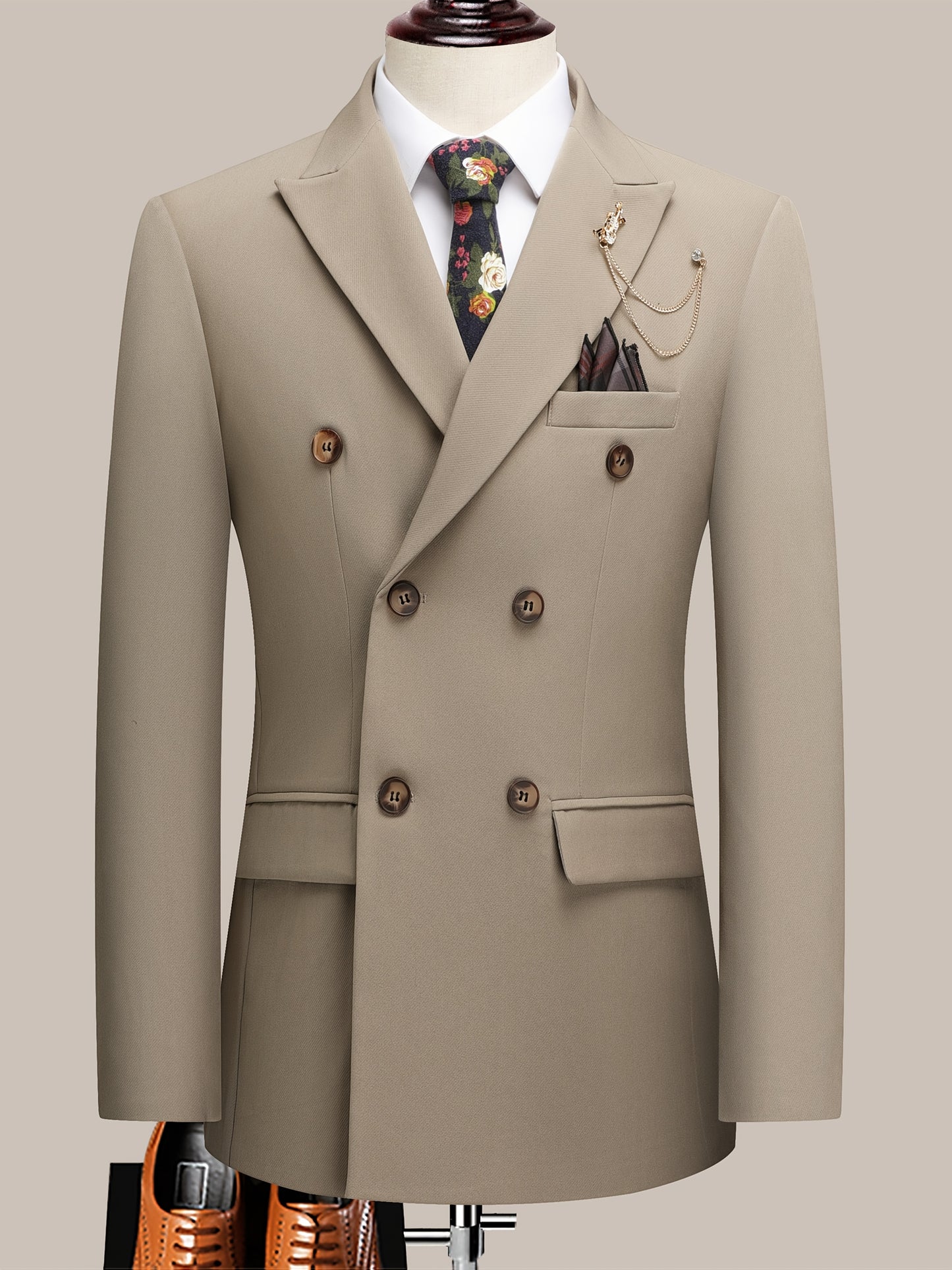 Latest Men's Solid Color Suit Two-Piece Suit Peaked Lapel Double-Breasted Four Seasons Men's Business Suit Formal Business Casual Wedding Dress