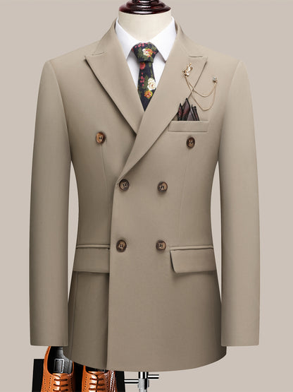 Latest Men's Solid Color Suit Two-Piece Suit Peaked Lapel Double-Breasted Four Seasons Men's Business Suit Formal Business Casual Wedding Dress