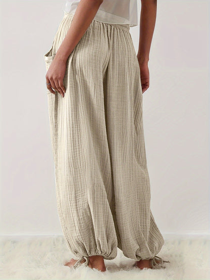 Spring And Summer Women's Casual Pants, Khaki, Pocket, Wide Leg, Tie, Loose, Daily Commuting Wide Leg Pants Womens Summer Clothes