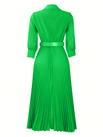 Women's Dress, 3/4 Sleeve Flared A Line, Casual Semi Formal with Belt, Wedding Guest Office Lady
