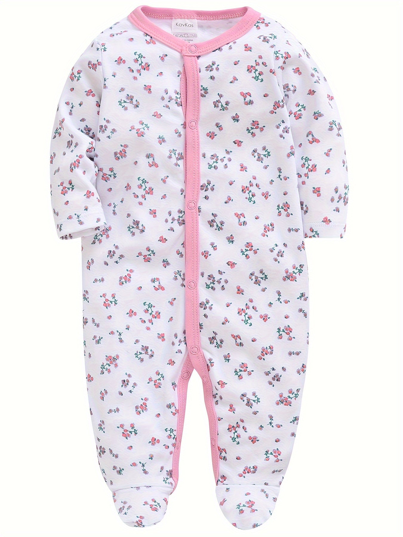 3pcs Baby Girl Cute Pink 1pc Jumpsuit Soft Long Sleeve Footed Romper Cartoon Bunny Rabbit Floral Print Newborn Girls' Overall Bodysuits Outfit Clothes for Infant Girl 0-12 Months, Perfect for Outdoor