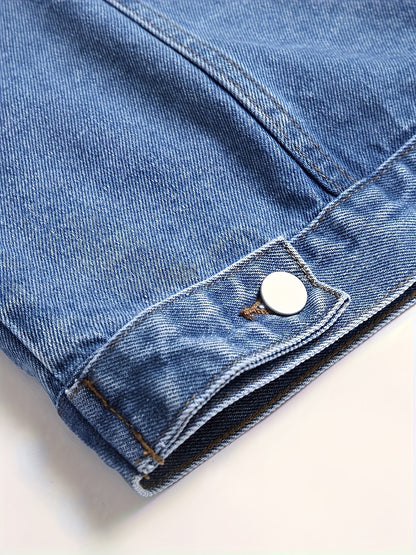1pc Men'S Casual Denim Jacket, 80% 20%, Solid Color, Lapel Collar, Non-Stretch Woven Fabric, Regular Fit with Pockets