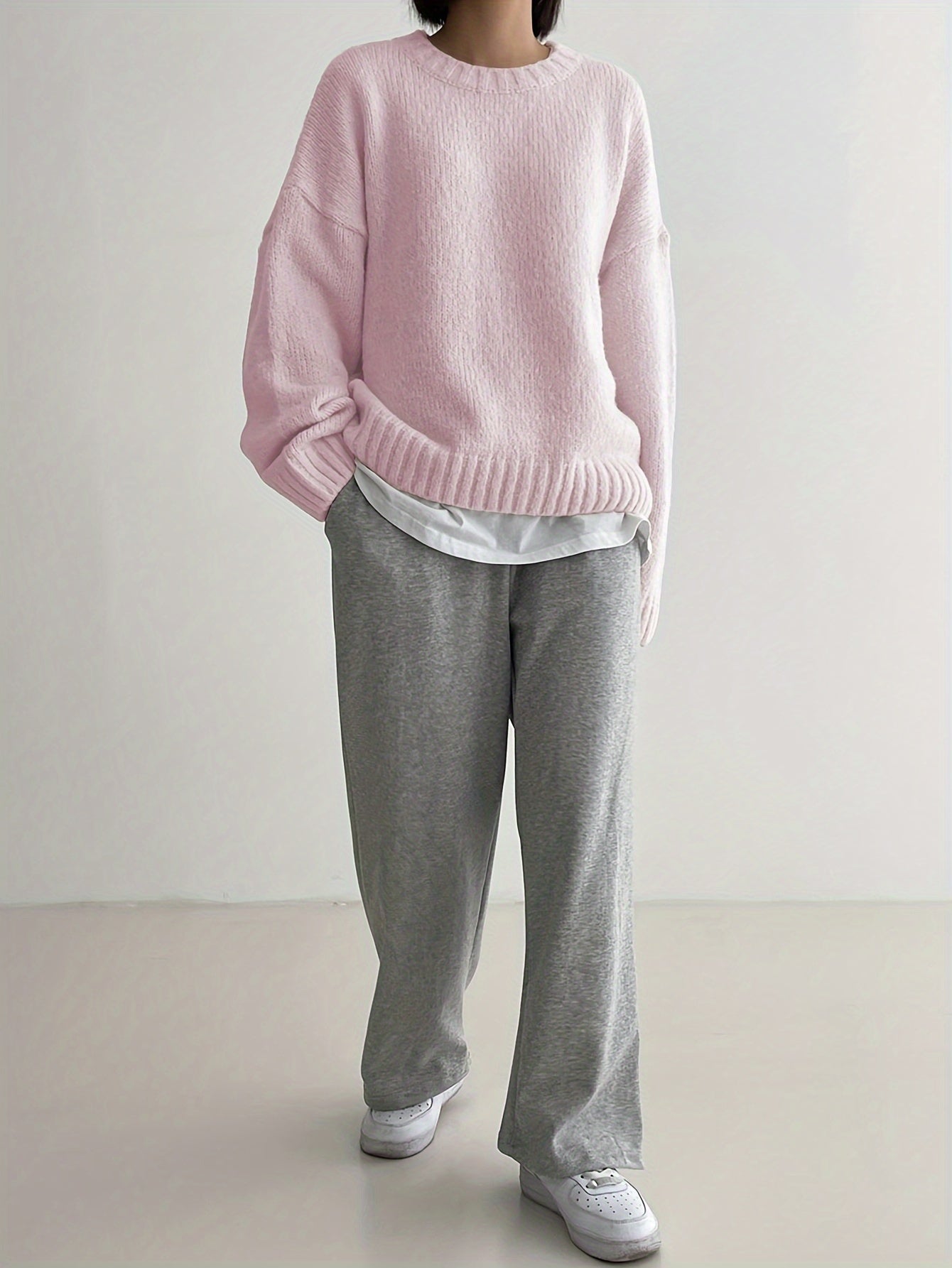 Women'S Autumn And Winter Fashionable And Comfortable Solid Color Round Neck Pullover Sweater