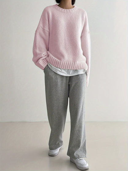 Women'S Autumn And Winter Fashionable And Comfortable Solid Color Round Neck Pullover Sweater