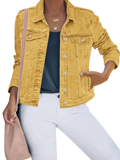 Women'S Retro-Wash Cropped Denim Jacket: Slim-Fit Button-Front Coat - Casual Everyday Denim Jacket, Perfect For Spring & Autumn Layering - Pairs Beautifully With Jeans, Dresses, And Skirts