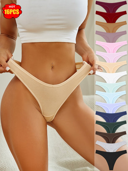16pcs Set Of Solid Color Underwear, Fashionable, Comfortable, Atmospheric, Soft And Elastic Underwear, Suitable for Daily Commuting, Women's Underwear And Underwear