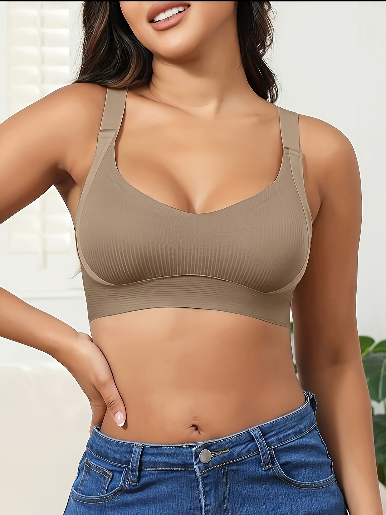 3pcs Women'S Bra Set - Wire-Free Push-Up Support with Adjustable Straps, Ultra-Soft Breathable Non-Detachable Padded Cups, Full Bust Coverage for Daily Wear (Lingerie) - 3 Bras Suitable for Women (White, Apricot, Black)