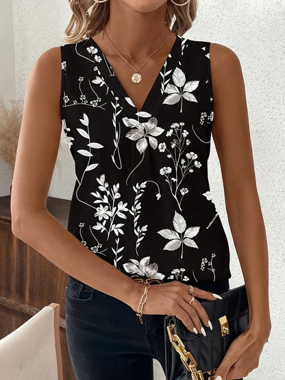 A 3pcs Set Of Elegant Directional Flower-printed Sleeveless Vest