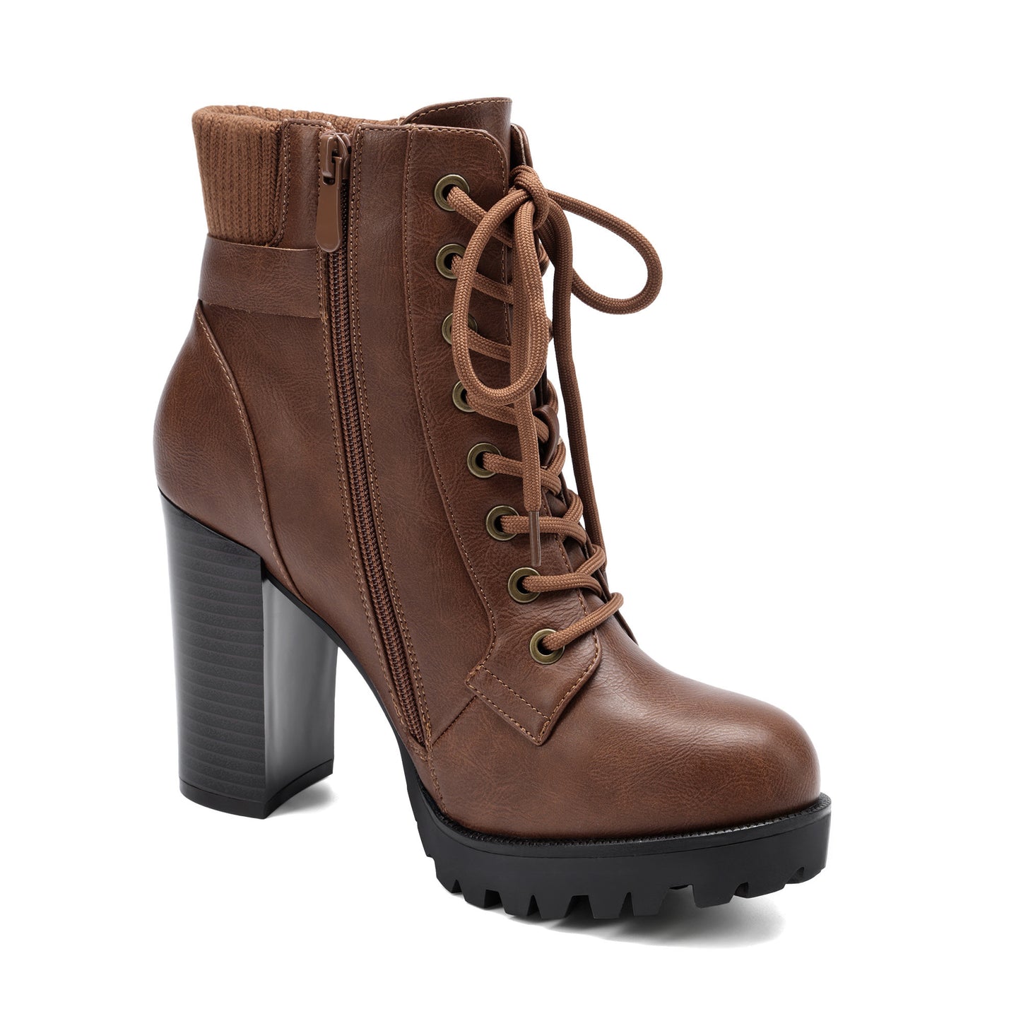 Women Short Boots Fall Winter Boots Women's Lace up Combat Ankle Boots High Chunky Heel Fashion Heeled Booties Shoes Black Boots