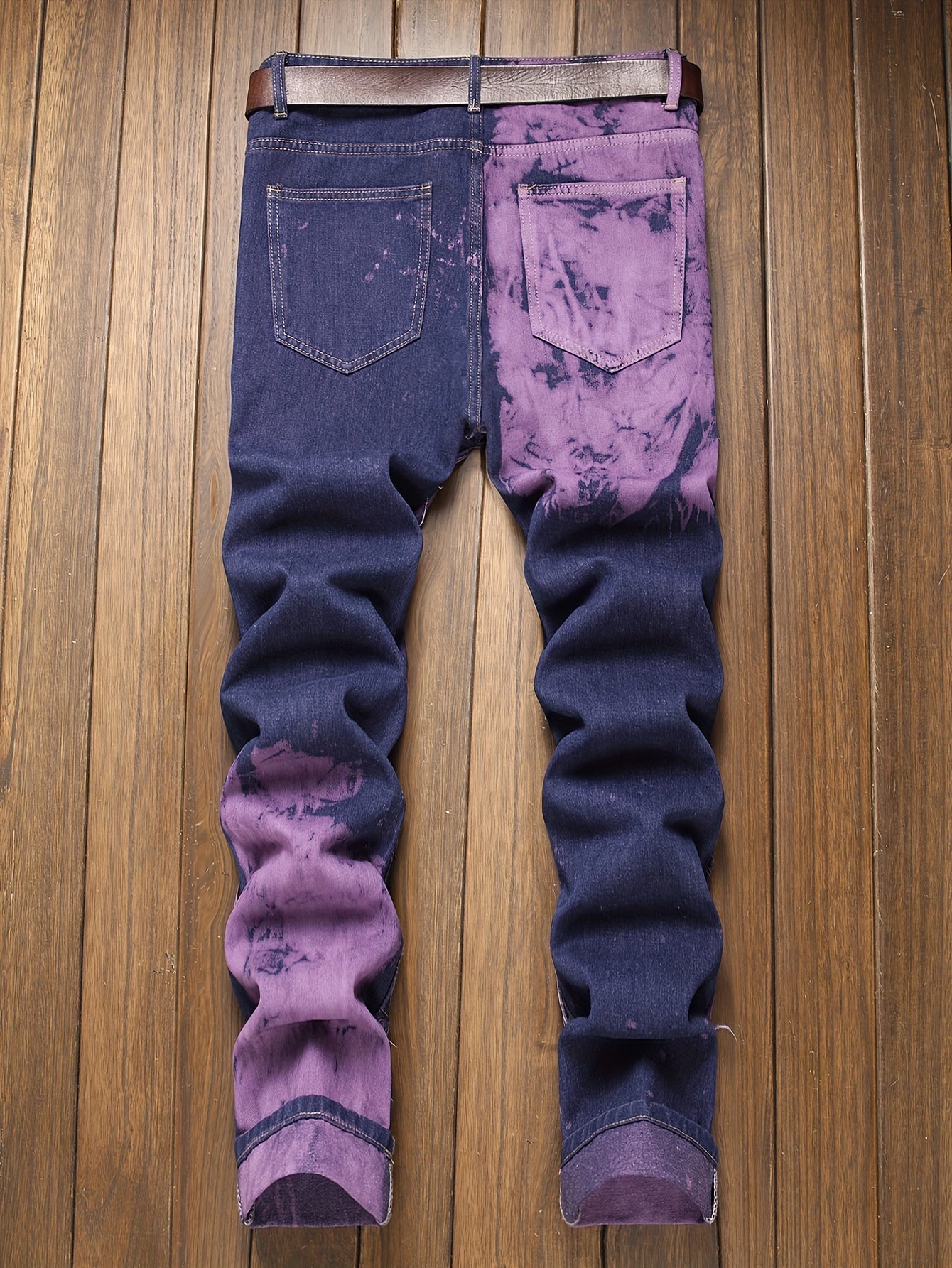 Fashion Trends Stacked Multi-post Fabric Tassels Holes Irregular Tie Flower Splashed Ink Jeans Casual Men's Trousers