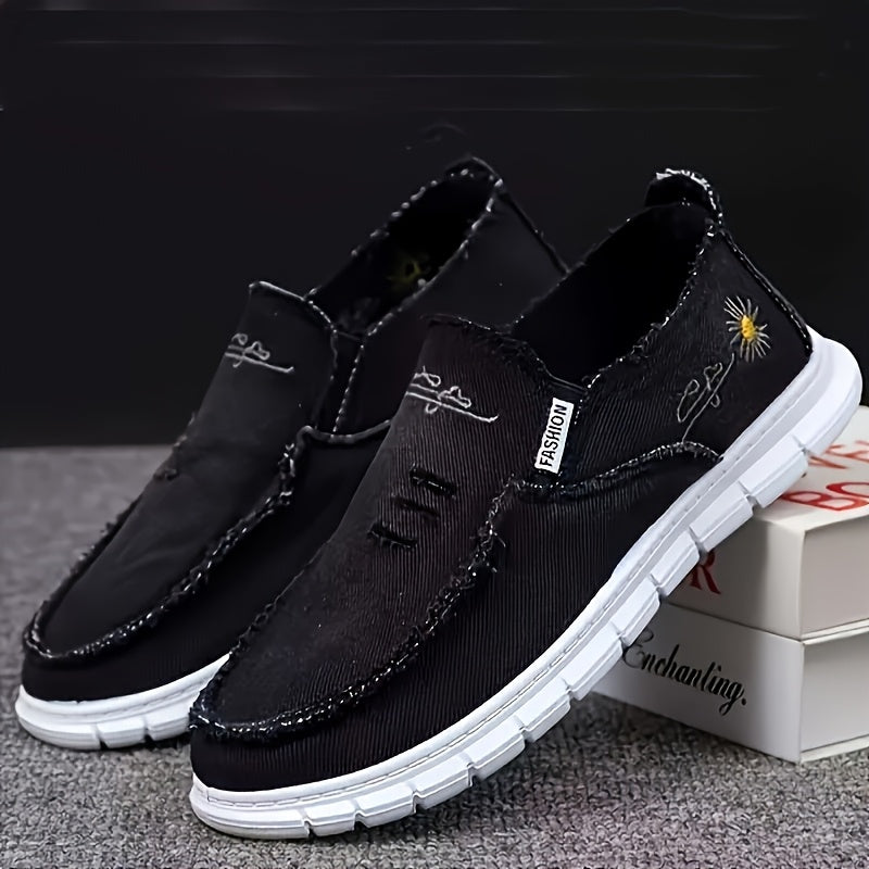 Men's Plus Size Breathable Canvas Loafers - Comfortable All-season, Low-top Lace-up Casual Semi-formal Shoes, Gray And Black Round-toe Design, Breathable Material, Couple Style Available, Widened Men's Shoes, High-quality Men's Shoes