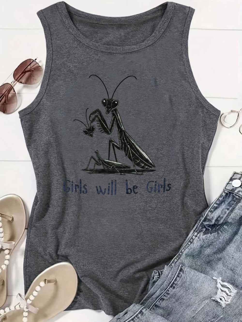 Women's Graphic Print Tank Top - Crew Neck Style 824485