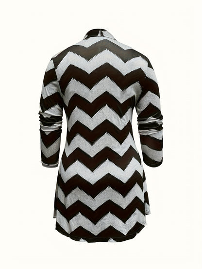 Three Piece Women's Plus Size Casual Outfits Set - Wave Trim Long Sleeve Coat, Cami Top, And Leggings - Stylish And Comfortable