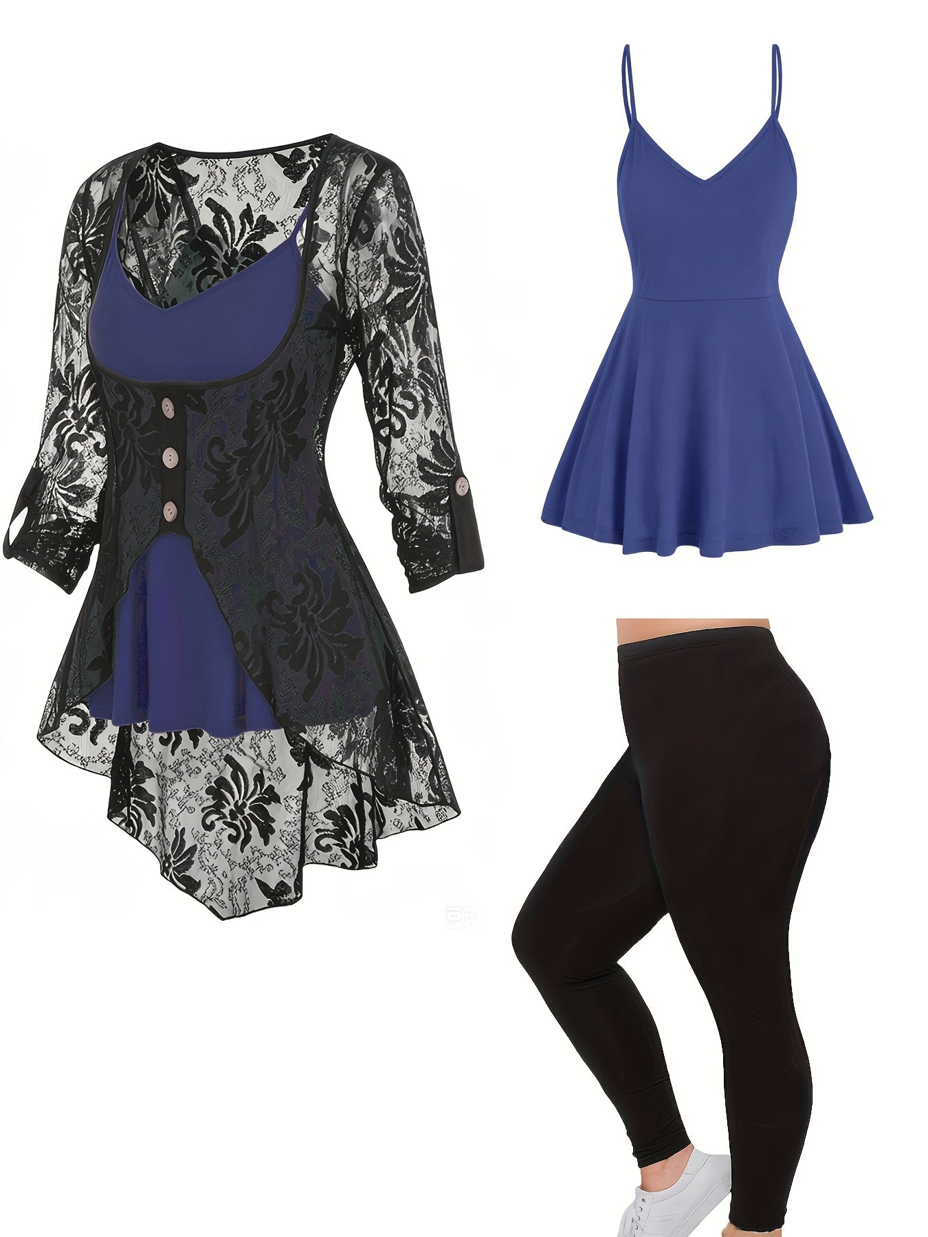 Timeless Plus Size 3-Piece Suit For Women - Lace Button Cardigan + Camisole & Trousers Set, Year-Round Office/Casual/Dinner Outfits 1XL-5XL