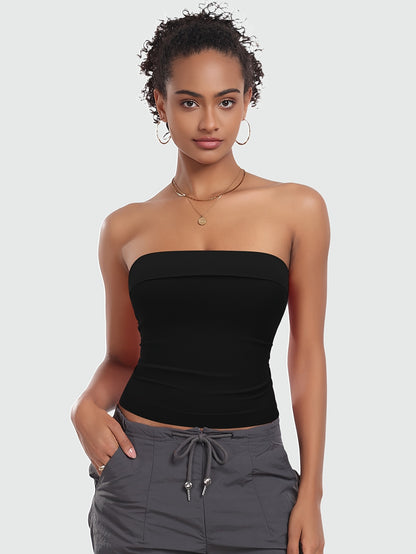 3pcs-Women'S Spring And Summer New Lapel Double Bandeau Strapless Vest, Comfortable And Soft Fabric, Suitable For Everyday Wear, Dating, Party, Dancing, Running, Pilates Sports