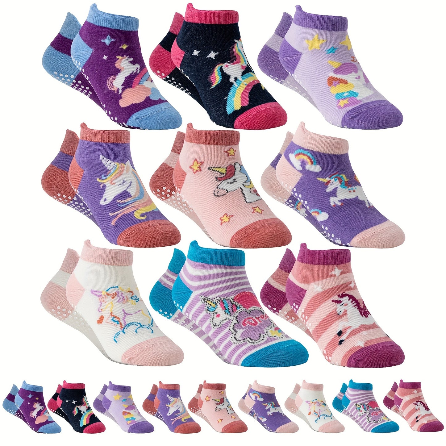 9/18 Pairs Of Baby Girls Toddlers Grips Socks Kids Non Slip Anti Skid Ankle Unicorn Cotton No Show Socks with Grippers Gift Socks