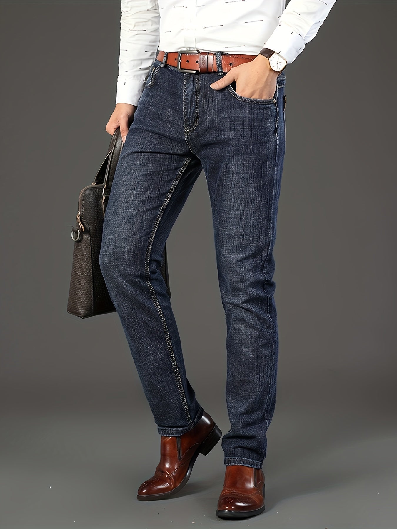Men'S Classic Design Jeans, Semi-formal Stretch Jeans For Business