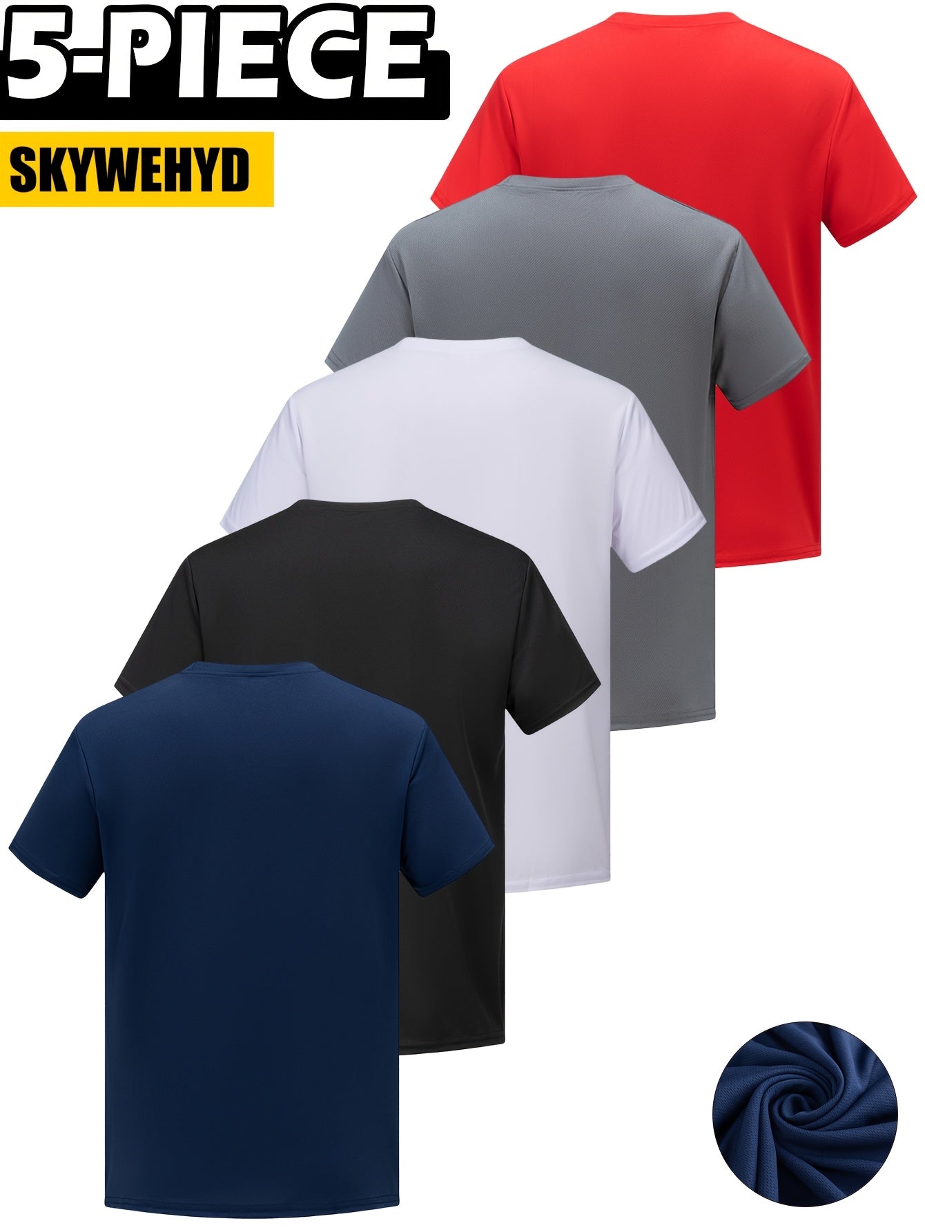 5 Men'S Summer Parisian Style Casual Sports Style Print T-Shirts, Casual Solid Color Sports Short-Sleeved Shirts, Breathable And Quick-Drying Round Neck Tops, Running Shirts, Wet And Dry Moisture-Wicking T-Shirts