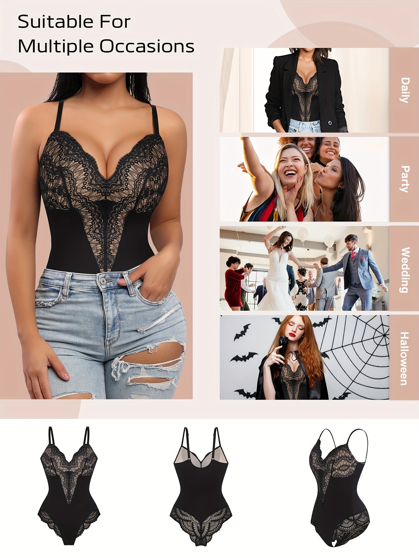 Bodysuits For Women Lace Shapewear, Summer Sling Body Suit Tummy Control Body Shaper