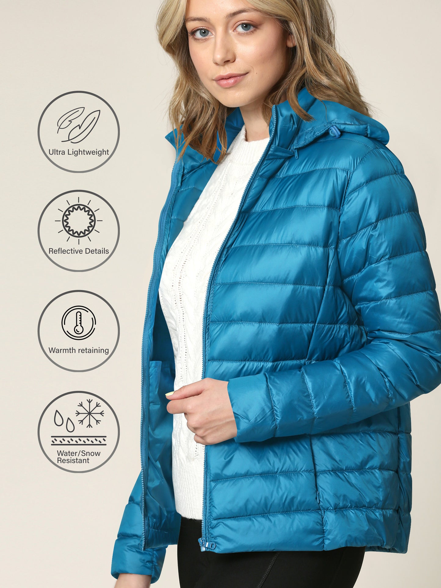 Women's Ultra Light Weight Packable Down Jacket with Removable Hood