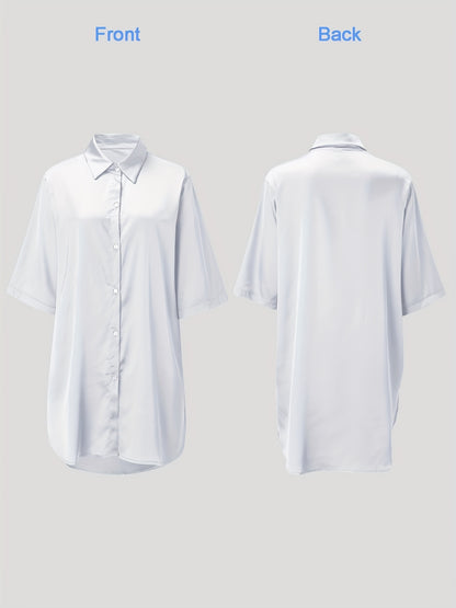European And American Solid Color Sexy Shirt for Women Comfortable And Smooth Home Wear Long Pajamas